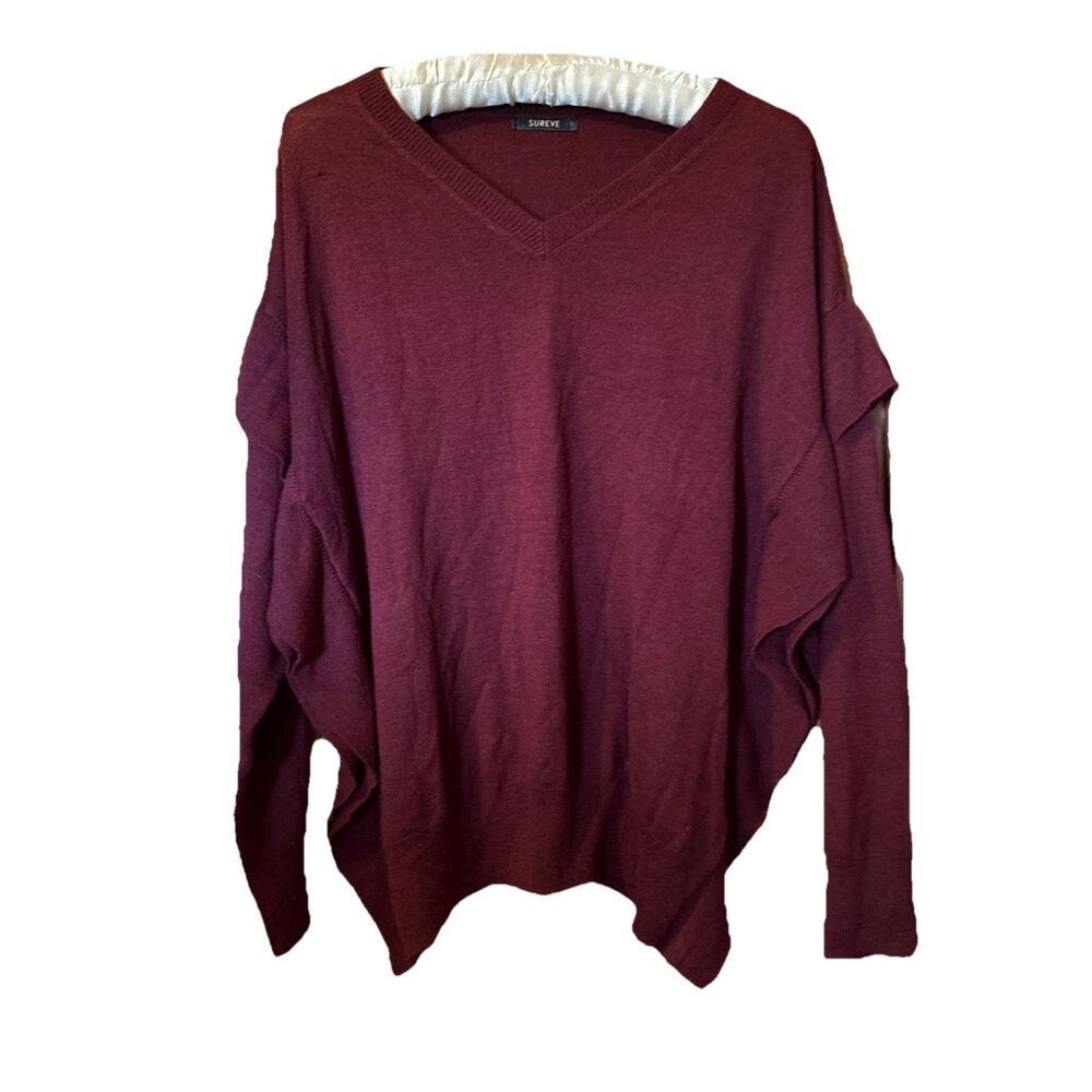 Sureve Women’s Burgundy Pullover Sweater V-neck Size 3L Japanese Brand